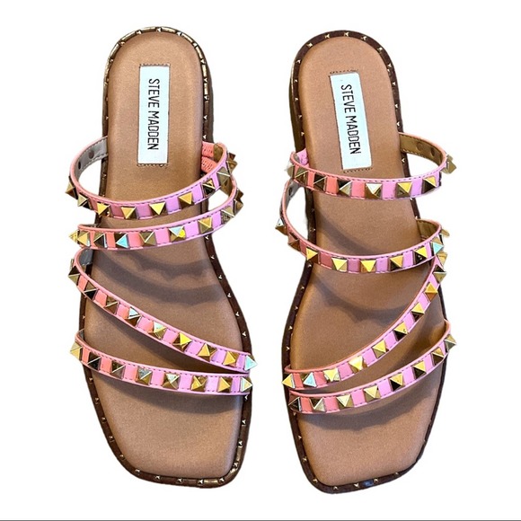 Steve Madden Shoes - Steve Madden Pink Spiked Square Toe Flat Sandal NEW
